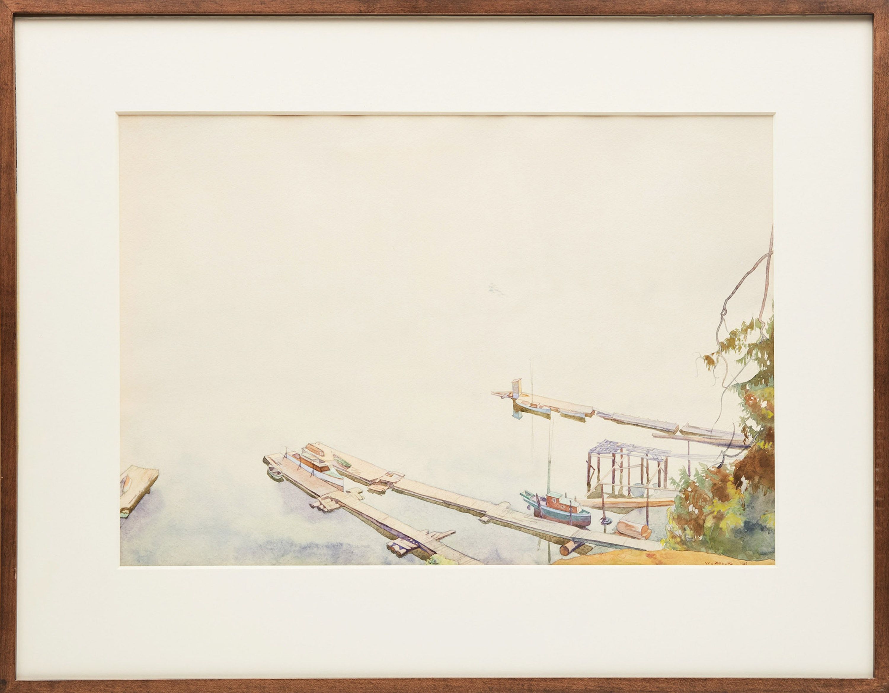 Wj Phillips In Pender Harbour Watercolour Signed And Dated 1935 Lower Right Titled And Dated To A Gallery Label On The Reverse 14 5 X 21 Ins Framed 